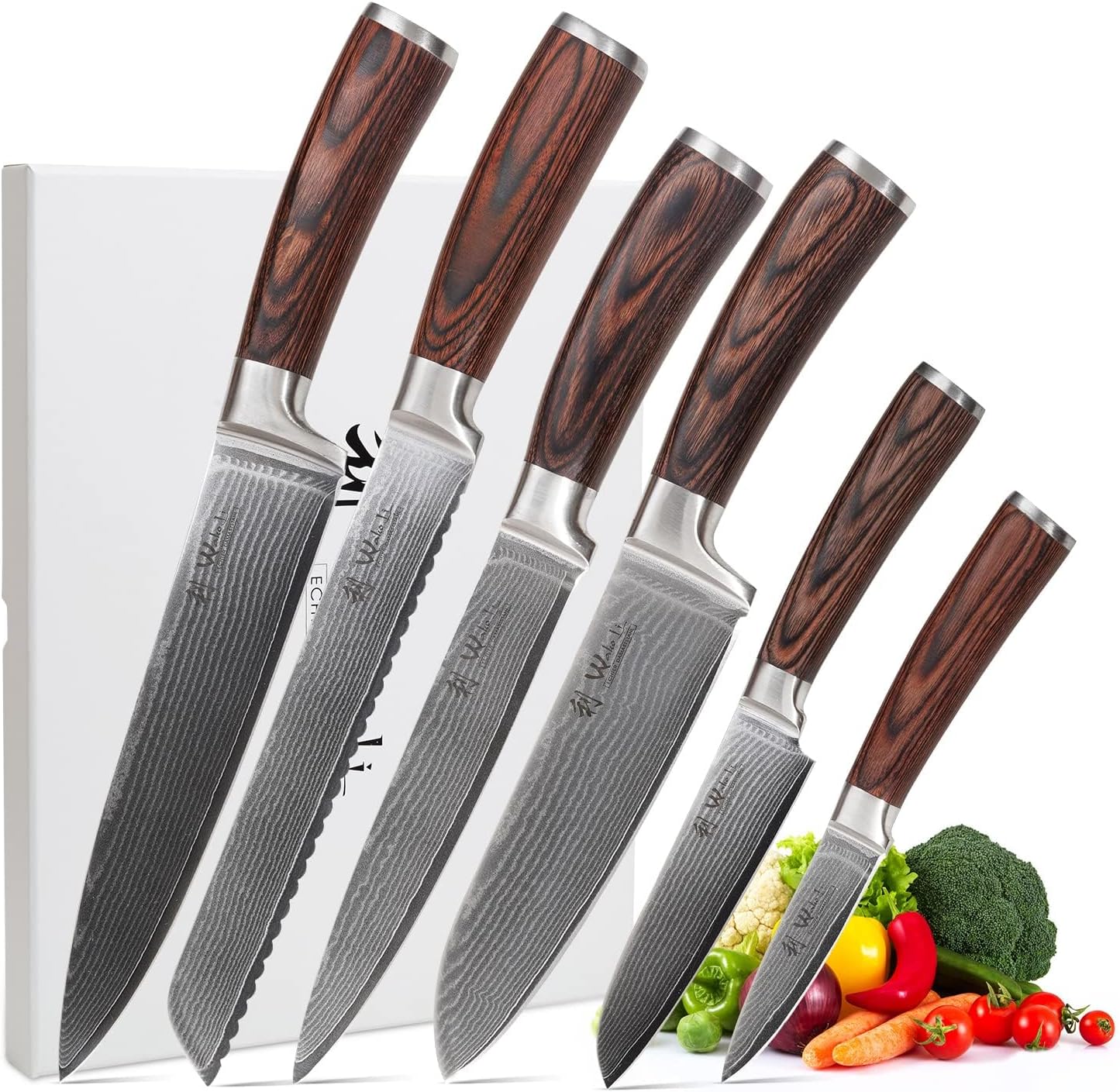 EDIB 4-Piece Damascus Knife Set – Professional Kitchen Knife Set, 67-Layer Genuine Damascus Steel, High Carbon Stainless Steel Core (VG10), Ergonomic Pakkawood Handles, In Elegant Gift Box