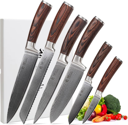 EDIB 4-Piece Damascus Knife Set – Professional Kitchen Knife Set, 67-Layer Genuine Damascus Steel, High Carbon Stainless Steel Core (VG10), Ergonomic Pakkawood Handles, In Elegant Gift Box