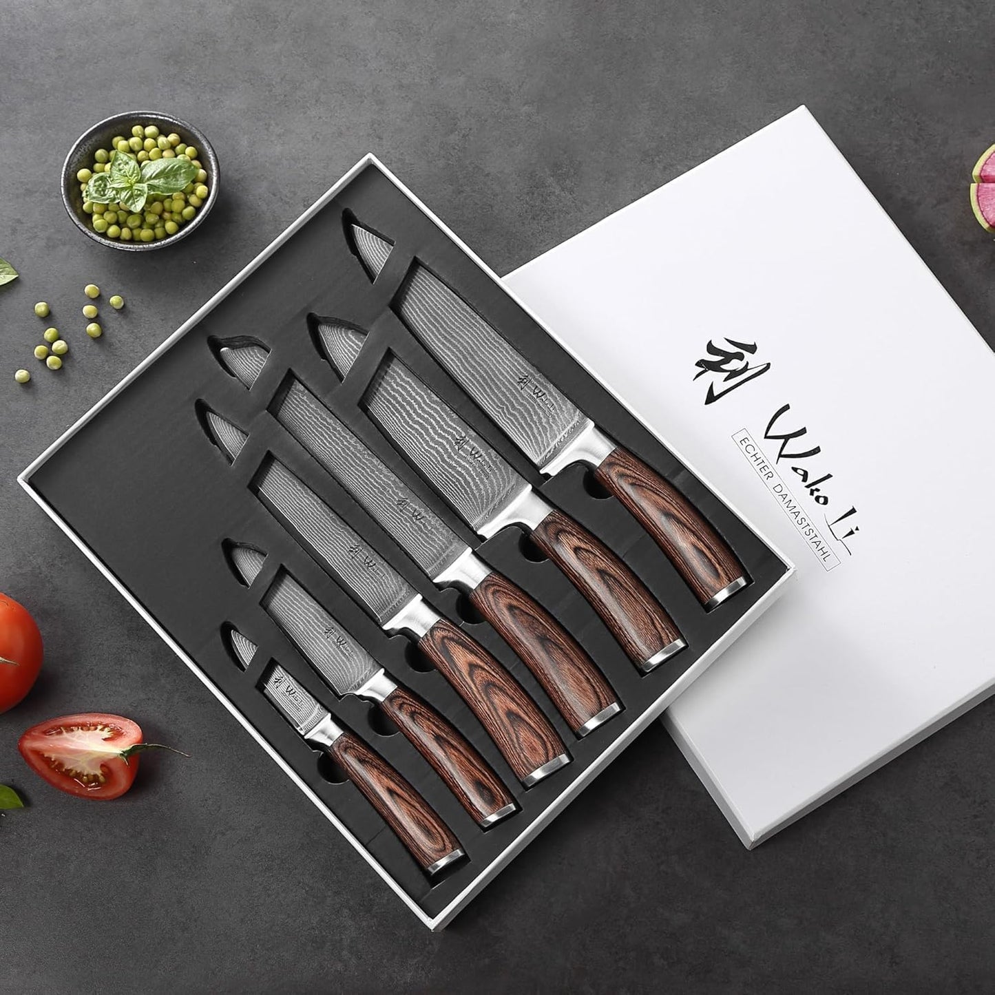 EDIB 4-Piece Damascus Knife Set – Professional Kitchen Knife Set, 67-Layer Genuine Damascus Steel, High Carbon Stainless Steel Core (VG10), Ergonomic Pakkawood Handles, In Elegant Gift Box
