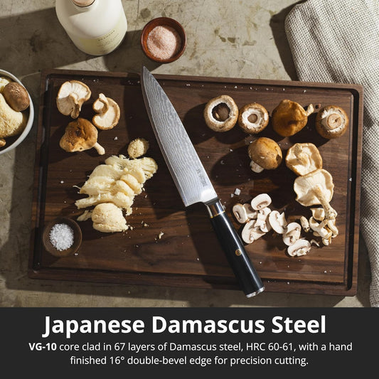 Magnetic Kitchen Knife Block Set - Japanese 67 Layer High-Grade VG-10 Steel Knives, Sharp, G10 Handle Professional Kitchen Knife Set - Black Damascus (6 pieces)