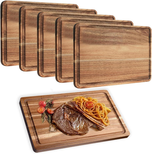 Wooden Cutting Board Set -Reversible Acacia Wood Kitchen Chopping Boards with Juice Groove for Meat, Fruits, Vegetables & Cheese - Durable & Eco-Friendly Food Prep Boards (6)