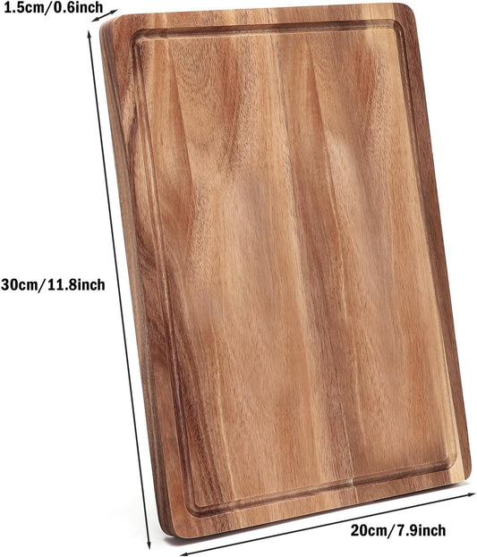Wooden Cutting Board Set -Reversible Acacia Wood Kitchen Chopping Boards with Juice Groove for Meat, Fruits, Vegetables & Cheese - Durable & Eco-Friendly Food Prep Boards (6)