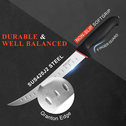 10-inch Curved Breaking Knife, Butcher Knife for Meat Cutting | High Carbon Stainless Steel,Ergonomic Soft-Grip Handle,Curved Blade for Butchering,Sheath & Safe Storage,Sharp Durable Blade.