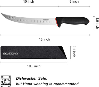 10-inch Curved Breaking Knife, Butcher Knife for Meat Cutting | High Carbon Stainless Steel,Ergonomic Soft-Grip Handle,Curved Blade for Butchering,Sheath & Safe Storage,Sharp Durable Blade.