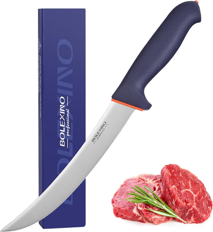 10-inch Curved Breaking Knife, Butcher Knife for Meat Cutting | High Carbon Stainless Steel,Ergonomic Soft-Grip Handle,Curved Blade for Butchering,Sheath & Safe Storage,Sharp Durable Blade.