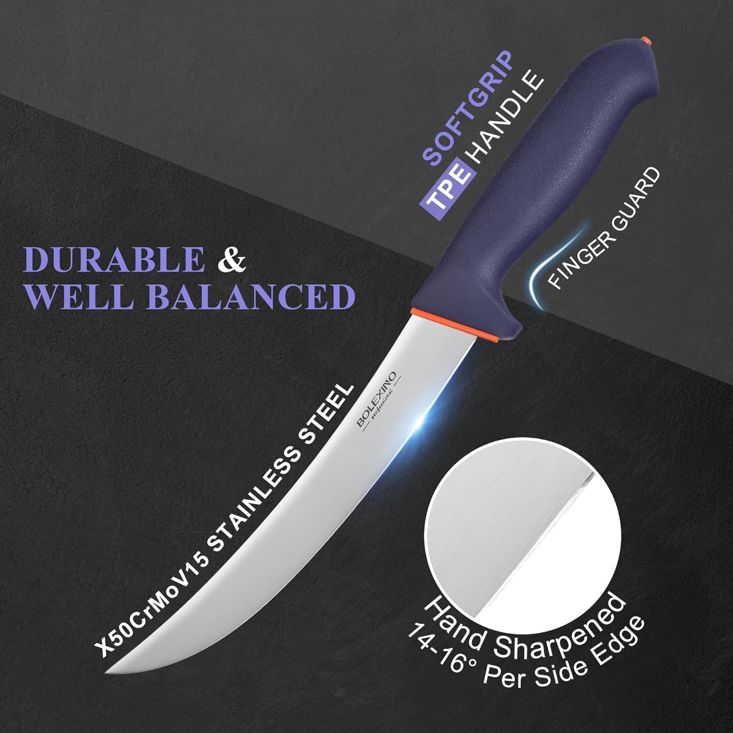 10-inch Curved Breaking Knife, Butcher Knife for Meat Cutting | High Carbon Stainless Steel,Ergonomic Soft-Grip Handle,Curved Blade for Butchering,Sheath & Safe Storage,Sharp Durable Blade.