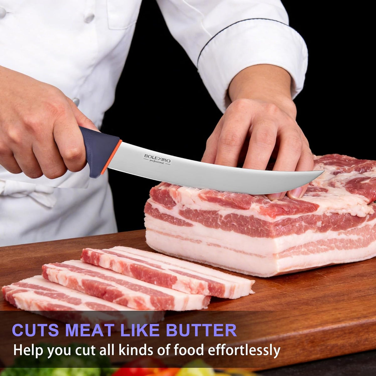 10-inch Curved Breaking Knife, Butcher Knife for Meat Cutting | High Carbon Stainless Steel,Ergonomic Soft-Grip Handle,Curved Blade for Butchering,Sheath & Safe Storage,Sharp Durable Blade.