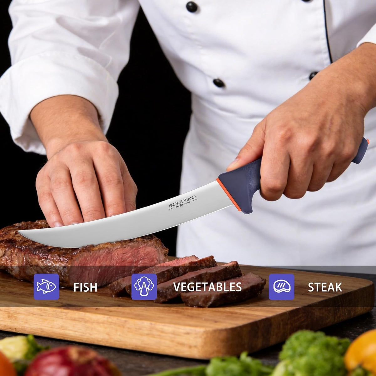 10-inch Curved Breaking Knife, Butcher Knife for Meat Cutting | High Carbon Stainless Steel,Ergonomic Soft-Grip Handle,Curved Blade for Butchering,Sheath & Safe Storage,Sharp Durable Blade.