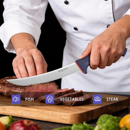 10-inch Curved Breaking Knife, Butcher Knife for Meat Cutting | High Carbon Stainless Steel,Ergonomic Soft-Grip Handle,Curved Blade for Butchering,Sheath & Safe Storage,Sharp Durable Blade.