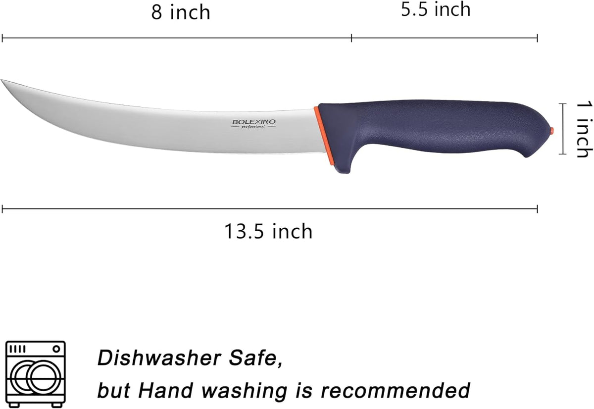 10-inch Curved Breaking Knife, Butcher Knife for Meat Cutting | High Carbon Stainless Steel,Ergonomic Soft-Grip Handle,Curved Blade for Butchering,Sheath & Safe Storage,Sharp Durable Blade.