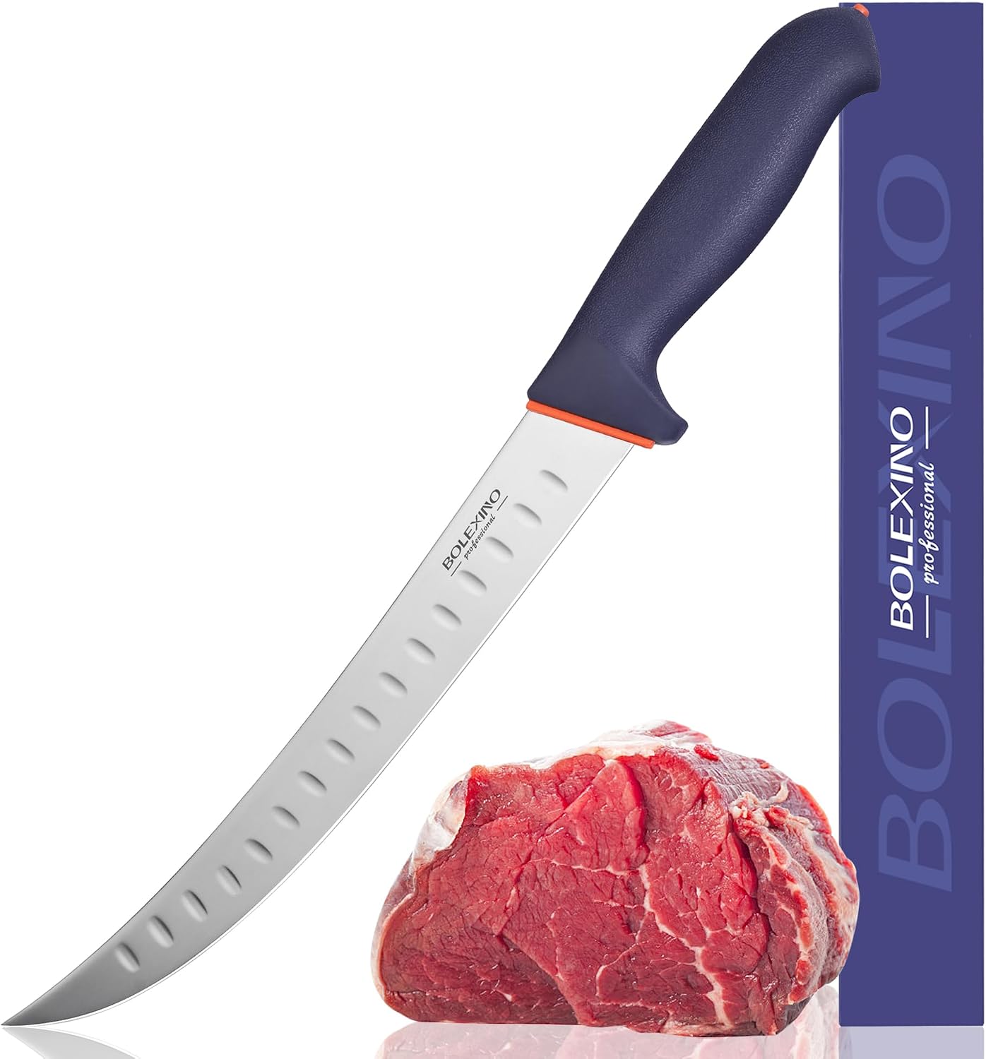 10-inch Curved Breaking Knife, Butcher Knife for Meat Cutting | High Carbon Stainless Steel,Ergonomic Soft-Grip Handle,Curved Blade for Butchering,Sheath & Safe Storage,Sharp Durable Blade.