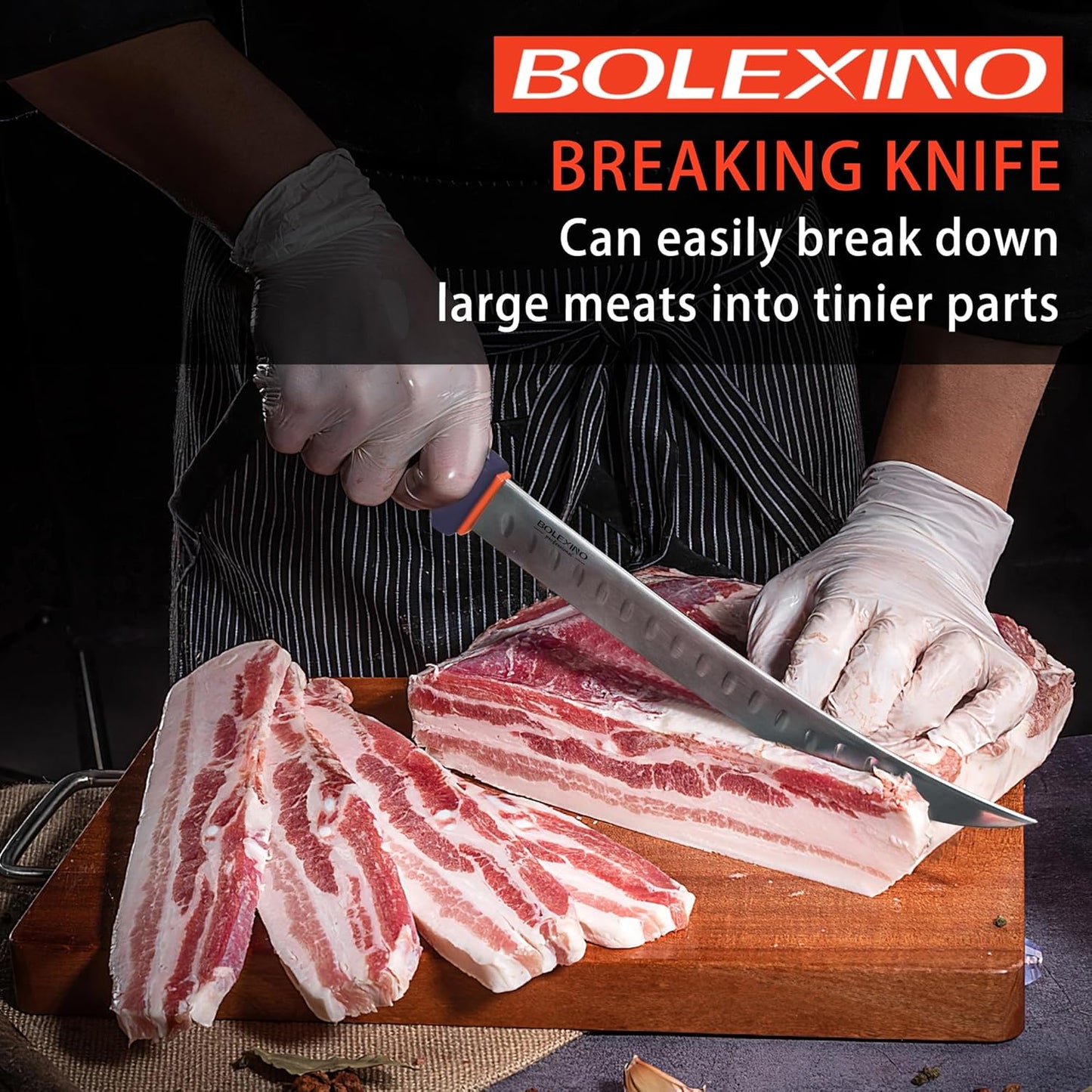 10-inch Curved Breaking Knife, Butcher Knife for Meat Cutting | High Carbon Stainless Steel,Ergonomic Soft-Grip Handle,Curved Blade for Butchering,Sheath & Safe Storage,Sharp Durable Blade.