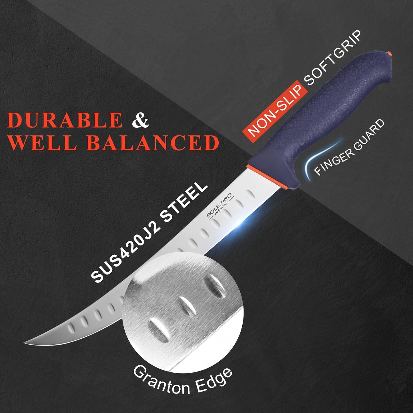 10-inch Curved Breaking Knife, Butcher Knife for Meat Cutting | High Carbon Stainless Steel,Ergonomic Soft-Grip Handle,Curved Blade for Butchering,Sheath & Safe Storage,Sharp Durable Blade.