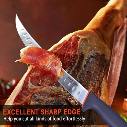 10-inch Curved Breaking Knife, Butcher Knife for Meat Cutting | High Carbon Stainless Steel,Ergonomic Soft-Grip Handle,Curved Blade for Butchering,Sheath & Safe Storage,Sharp Durable Blade.