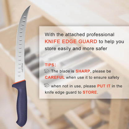 10-inch Curved Breaking Knife, Butcher Knife for Meat Cutting | High Carbon Stainless Steel,Ergonomic Soft-Grip Handle,Curved Blade for Butchering,Sheath & Safe Storage,Sharp Durable Blade.