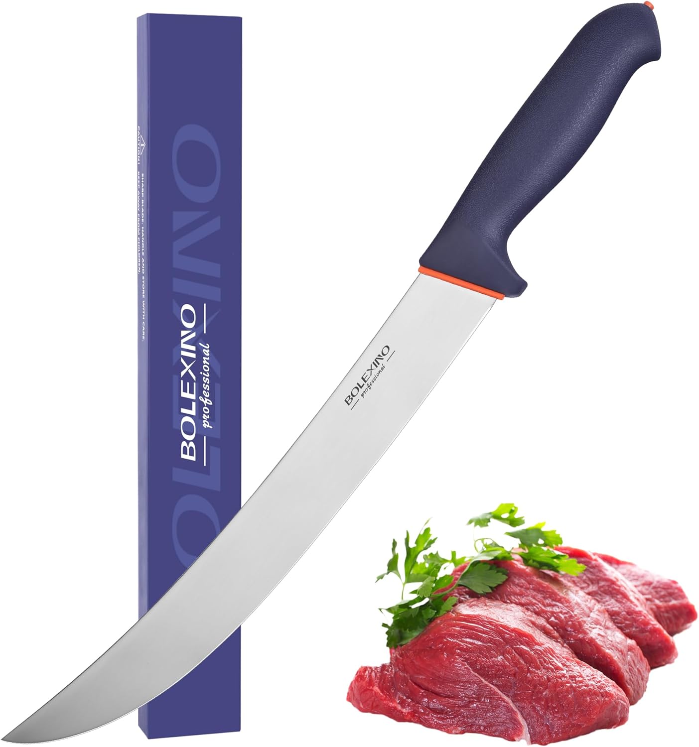 10-inch Curved Breaking Knife, Butcher Knife for Meat Cutting | High Carbon Stainless Steel,Ergonomic Soft-Grip Handle,Curved Blade for Butchering,Sheath & Safe Storage,Sharp Durable Blade.