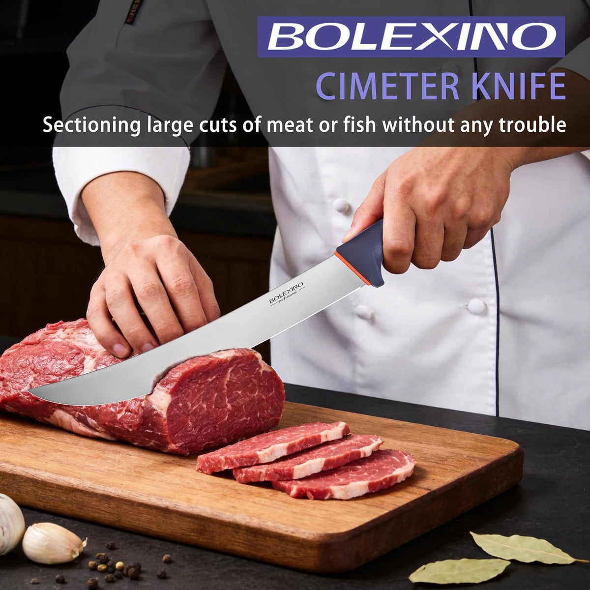 10-inch Curved Breaking Knife, Butcher Knife for Meat Cutting | High Carbon Stainless Steel,Ergonomic Soft-Grip Handle,Curved Blade for Butchering,Sheath & Safe Storage,Sharp Durable Blade.