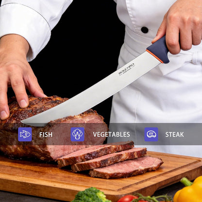 10-inch Curved Breaking Knife, Butcher Knife for Meat Cutting | High Carbon Stainless Steel,Ergonomic Soft-Grip Handle,Curved Blade for Butchering,Sheath & Safe Storage,Sharp Durable Blade.