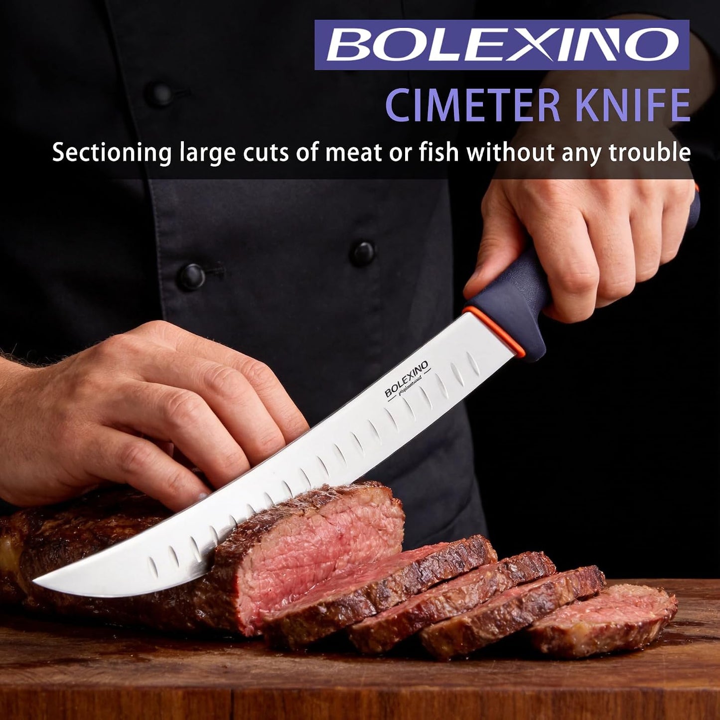 10-inch Curved Breaking Knife, Butcher Knife for Meat Cutting | High Carbon Stainless Steel,Ergonomic Soft-Grip Handle,Curved Blade for Butchering,Sheath & Safe Storage,Sharp Durable Blade.