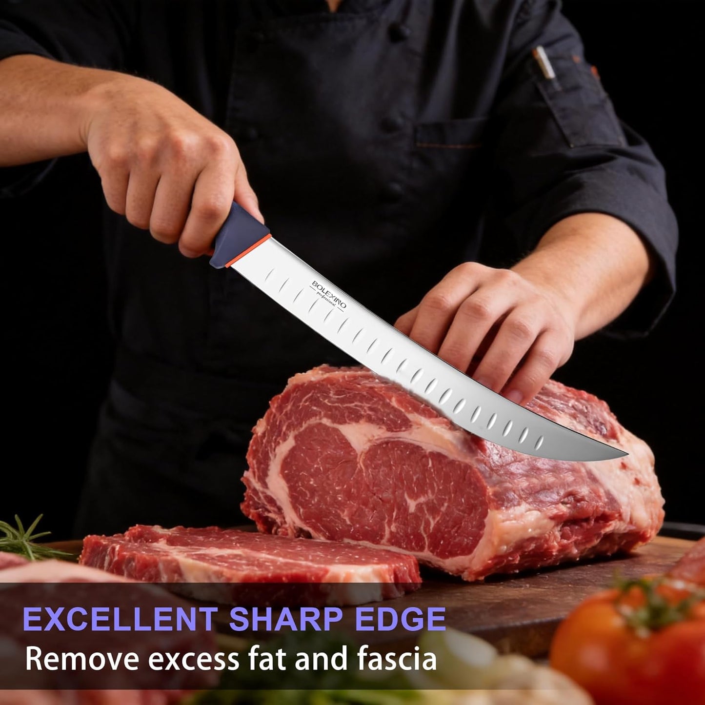 10-inch Curved Breaking Knife, Butcher Knife for Meat Cutting | High Carbon Stainless Steel,Ergonomic Soft-Grip Handle,Curved Blade for Butchering,Sheath & Safe Storage,Sharp Durable Blade.