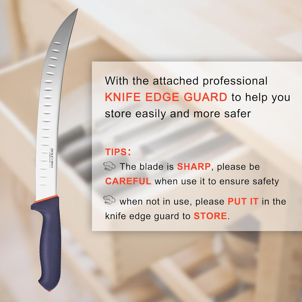 10-inch Curved Breaking Knife, Butcher Knife for Meat Cutting | High Carbon Stainless Steel,Ergonomic Soft-Grip Handle,Curved Blade for Butchering,Sheath & Safe Storage,Sharp Durable Blade.