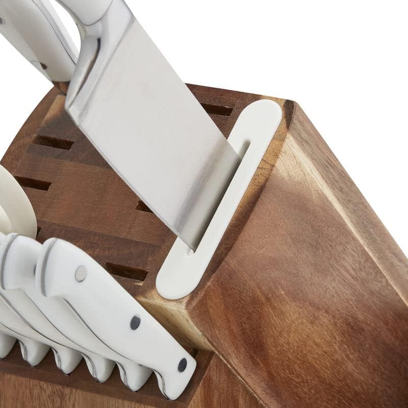 15-Piece Forged Triple Rivet Knife Block Set, High-Carbon Stainless Steel Kitchen Knives, Razor-Sharp Knife set with Acacia Wood Block, White Handles