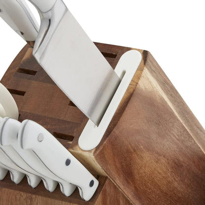 15-Piece Forged Triple Rivet Knife Block Set, High-Carbon Stainless Steel Kitchen Knives, Razor-Sharp Knife set with Acacia Wood Block, White Handles