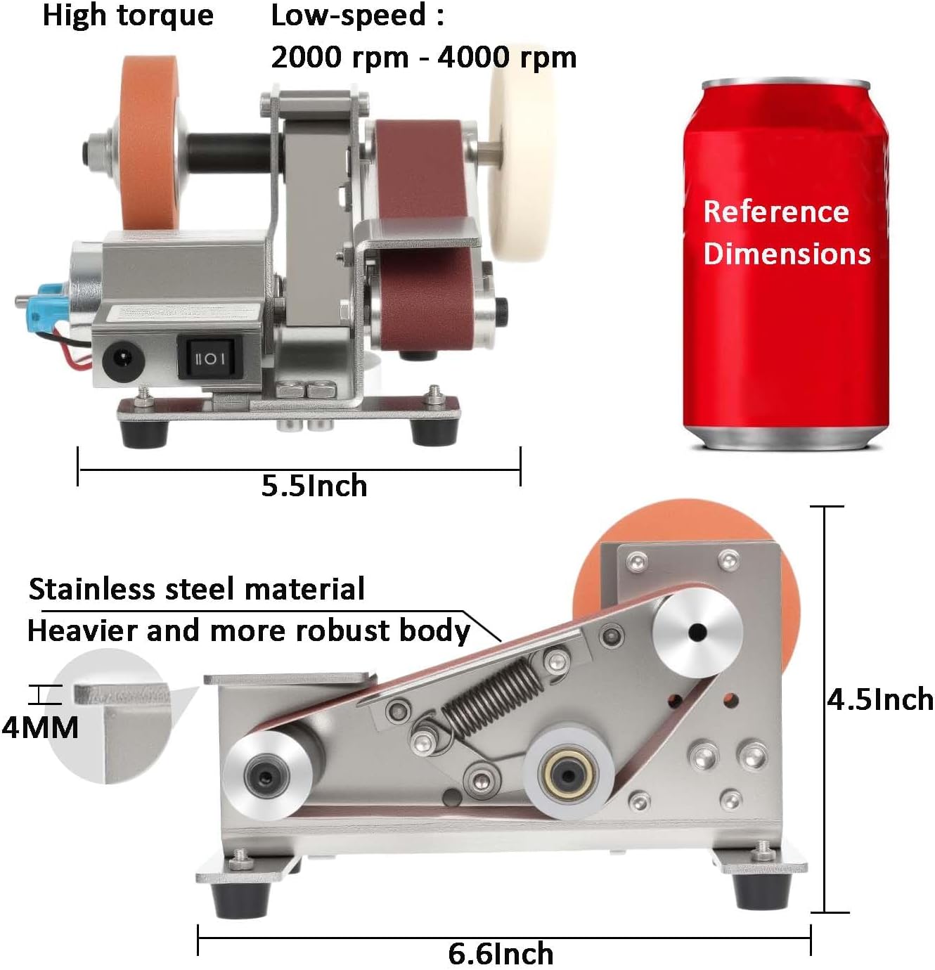 Belt Sander Electric Knife Sharpener Features 15-Degree Bevel And 90-Degree Platform Grinds Wood, Metal, Or Polishes Leather Goods And Wood Surfaces Wide Design Ensures Stability And Low Noise