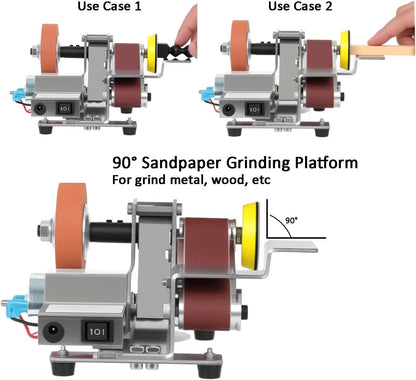 Belt Sander Electric Knife Sharpener Features 15-Degree Bevel And 90-Degree Platform Grinds Wood, Metal, Or Polishes Leather Goods And Wood Surfaces Wide Design Ensures Stability And Low Noise