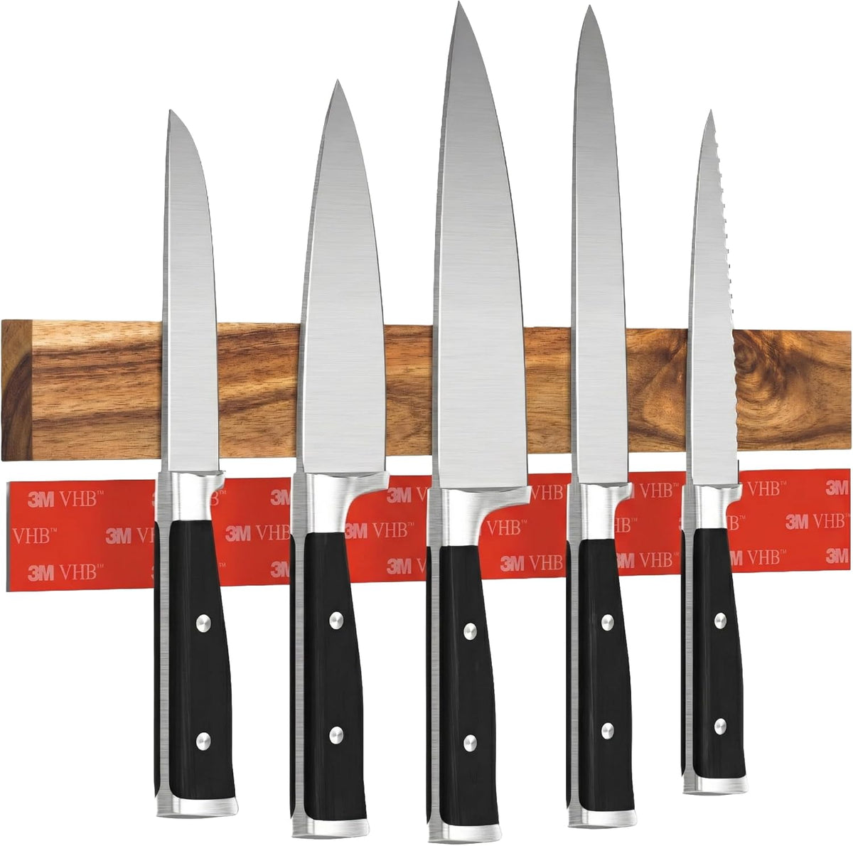 for wall, 16" no drilling required, includes self-adhesive tape, extra strong for holding knives – Awarded magnet strip – Acacia