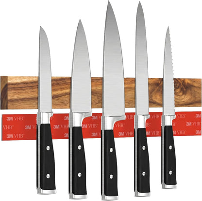 for wall, 16" no drilling required, includes self-adhesive tape, extra strong for holding knives – Awarded magnet strip – Acacia