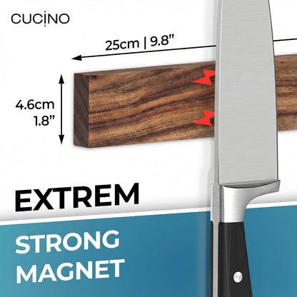 for wall, 16" no drilling required, includes self-adhesive tape, extra strong for holding knives – Awarded magnet strip – Acacia