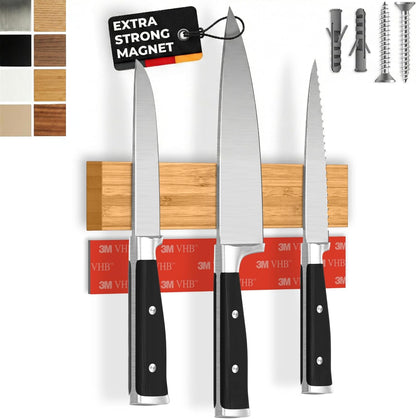for wall, 16" no drilling required, includes self-adhesive tape, extra strong for holding knives – Awarded magnet strip – Acacia