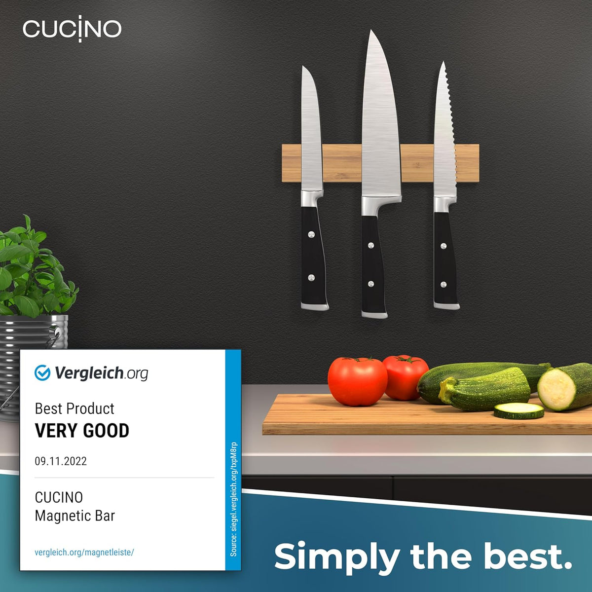 for wall, 16" no drilling required, includes self-adhesive tape, extra strong for holding knives – Awarded magnet strip – Acacia