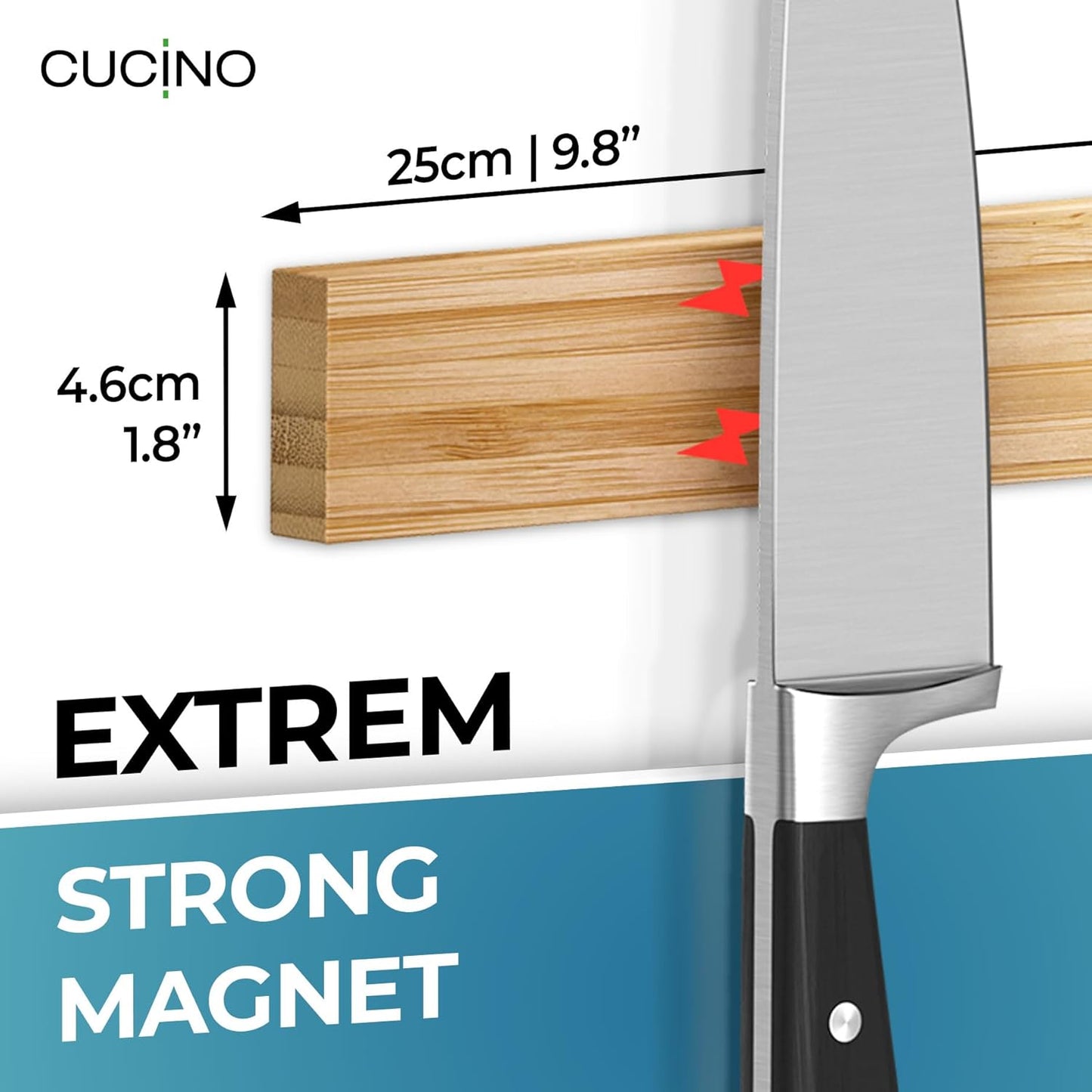 for wall, 16" no drilling required, includes self-adhesive tape, extra strong for holding knives – Awarded magnet strip – Acacia