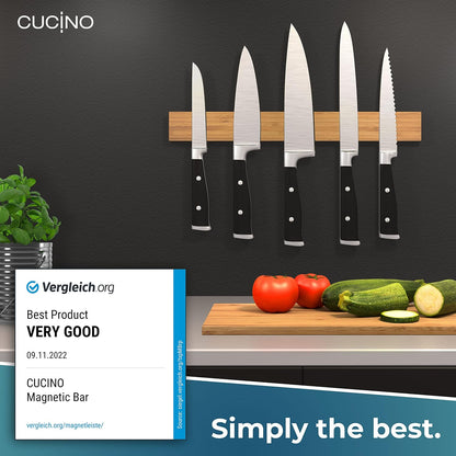 for wall, 16" no drilling required, includes self-adhesive tape, extra strong for holding knives – Awarded magnet strip – Acacia