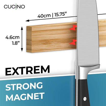 for wall, 16" no drilling required, includes self-adhesive tape, extra strong for holding knives – Awarded magnet strip – Acacia