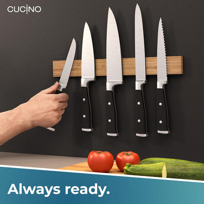 for wall, 16" no drilling required, includes self-adhesive tape, extra strong for holding knives – Awarded magnet strip – Acacia