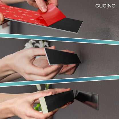 for wall, 16" no drilling required, includes self-adhesive tape, extra strong for holding knives – Awarded magnet strip – Acacia