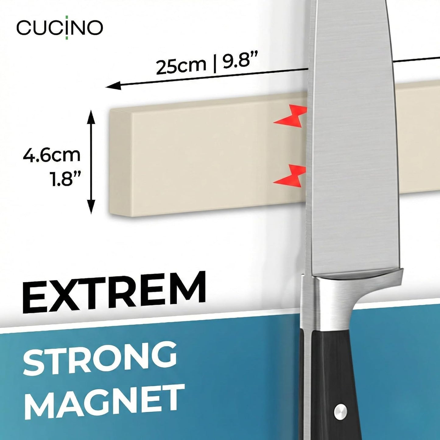 for wall, 16" no drilling required, includes self-adhesive tape, extra strong for holding knives – Awarded magnet strip – Acacia