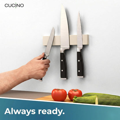 for wall, 16" no drilling required, includes self-adhesive tape, extra strong for holding knives – Awarded magnet strip – Acacia