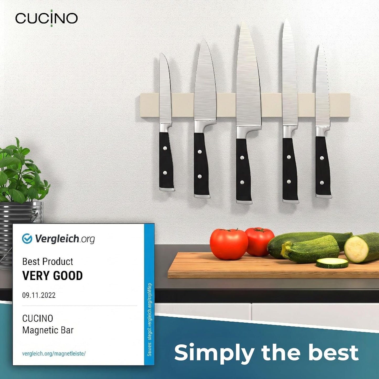 for wall, 16" no drilling required, includes self-adhesive tape, extra strong for holding knives – Awarded magnet strip – Acacia