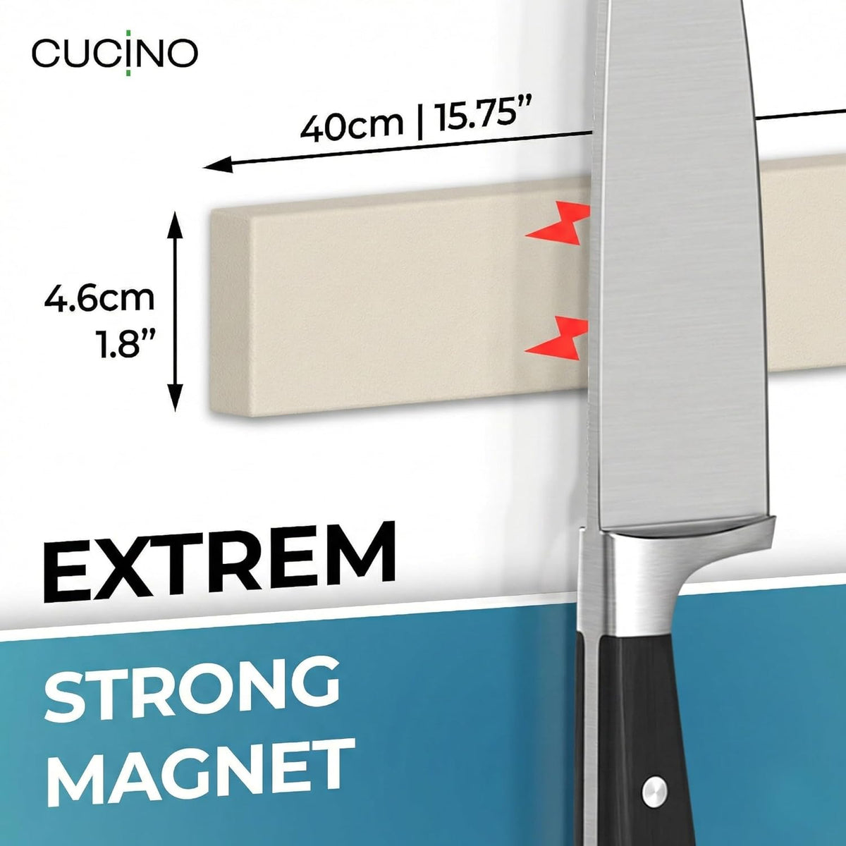 for wall, 16" no drilling required, includes self-adhesive tape, extra strong for holding knives – Awarded magnet strip – Acacia