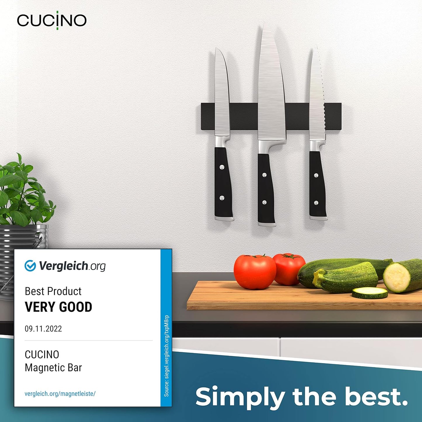 for wall, 16" no drilling required, includes self-adhesive tape, extra strong for holding knives – Awarded magnet strip – Acacia