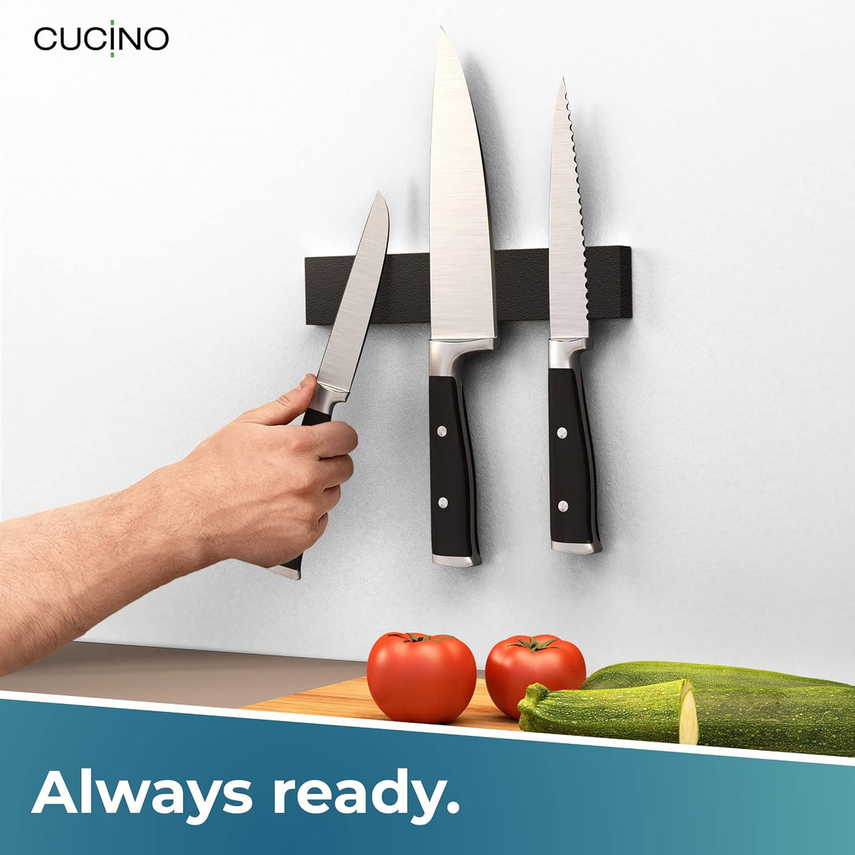 for wall, 16" no drilling required, includes self-adhesive tape, extra strong for holding knives – Awarded magnet strip – Acacia