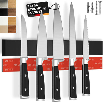 for wall, 16" no drilling required, includes self-adhesive tape, extra strong for holding knives – Awarded magnet strip – Acacia