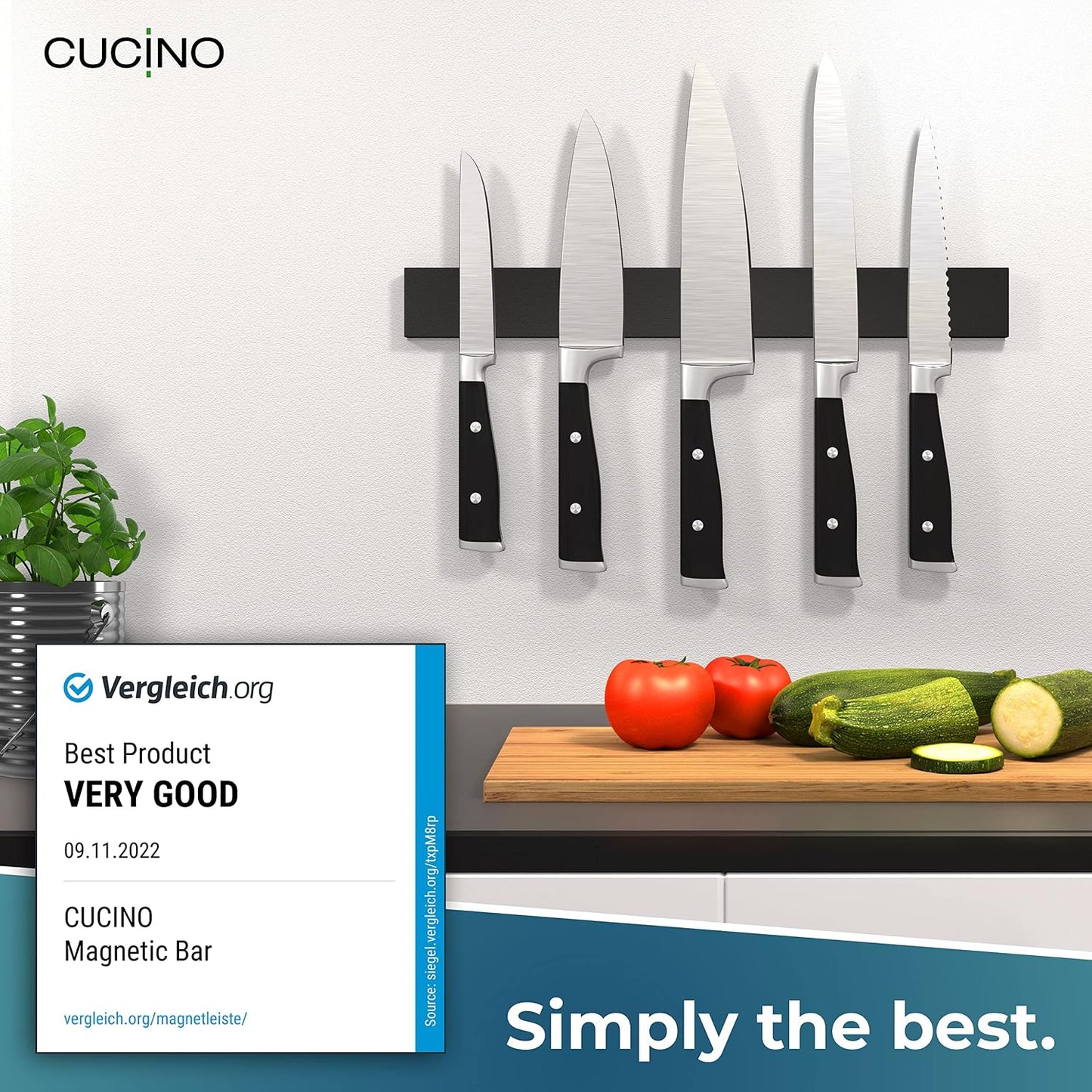 for wall, 16" no drilling required, includes self-adhesive tape, extra strong for holding knives – Awarded magnet strip – Acacia