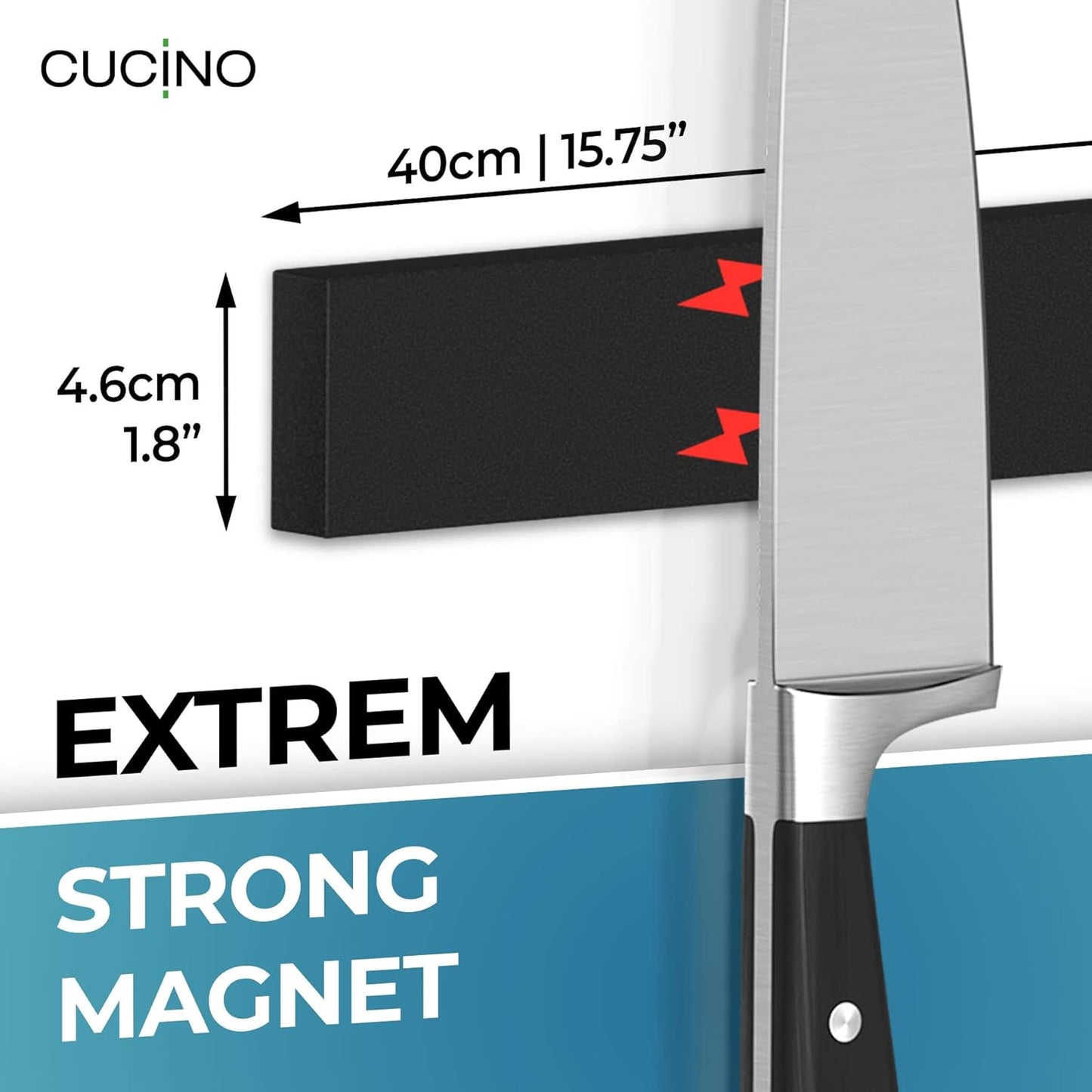 for wall, 16" no drilling required, includes self-adhesive tape, extra strong for holding knives – Awarded magnet strip – Acacia