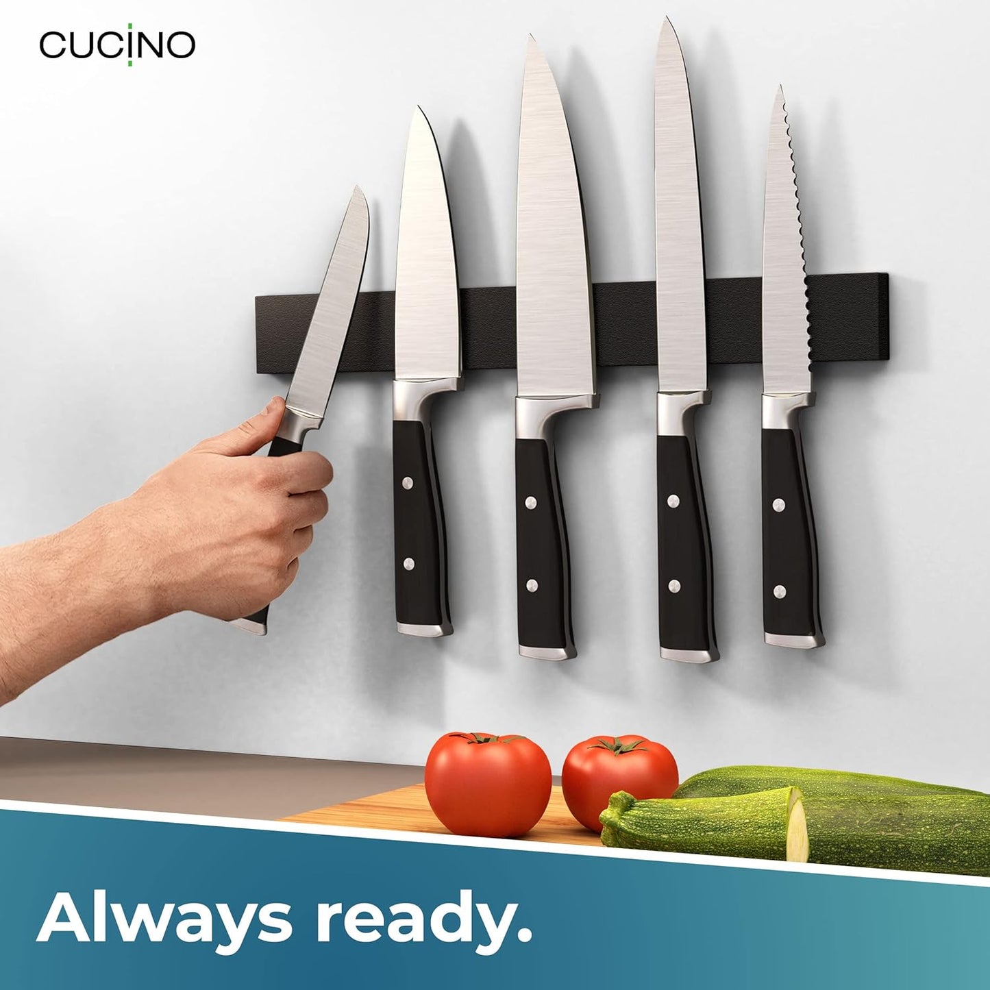 for wall, 16" no drilling required, includes self-adhesive tape, extra strong for holding knives – Awarded magnet strip – Acacia