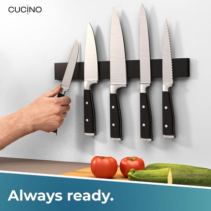 for wall, 16" no drilling required, includes self-adhesive tape, extra strong for holding knives – Awarded magnet strip – Acacia